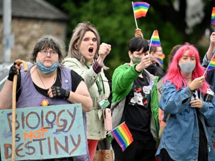 EDINBURGH, SCOTLAND - SEPTEMBER 02: Trans Rights activists hold a counter demonstration ne