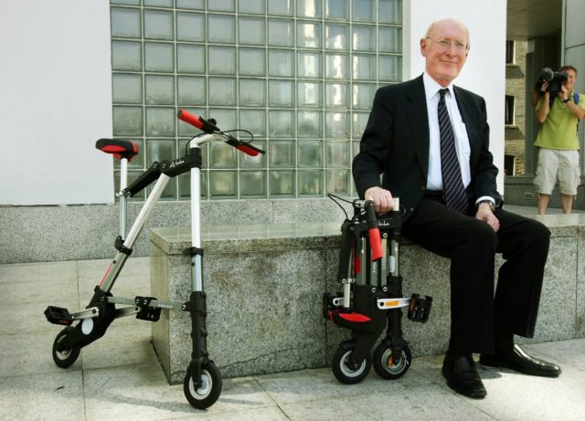 Clive Sinclair shows off one of his inventions in 2006