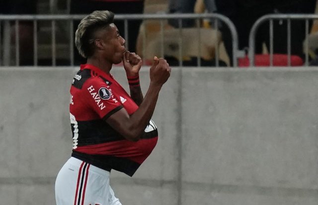 Flamengo striker Bruno Henrique celebrates after scoring for the Brazilian club in their 2