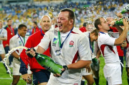 Former England hooker Steve Thompson, pictured celebrating the team's 2003 World Cup final win