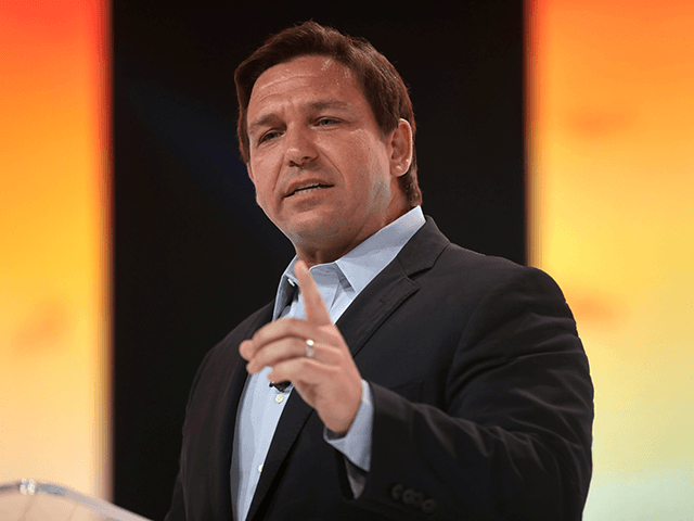 Governor Ron DeSantis speaking with attendees at the 2021 Student Action Summit hosted by Turning Point USA at the Tampa Convention Center in Tampa, Florida, on July 18, 2021.