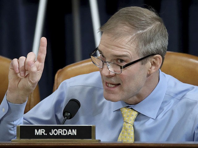 Rep. Jim Jordan, R-Ohio, questions constitutional scholars during a hearing before the House Judiciary Committee on the constitutional grounds for the impeachment of President Donald Trump, on Capitol Hill in Washington, Wednesday, Dec. 4, 2019. (Drew Angerer/Pool via AP)