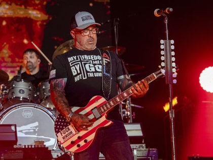 Sal Giancarelli, left, and Aaron Lewis of Staind performs at Louder Than Life Festival 2021 at Highland Festival Grounds on Thursday, Sept. 23, 2021, in Louisville, Ky. (Photo by Amy Harris/Invision/AP)