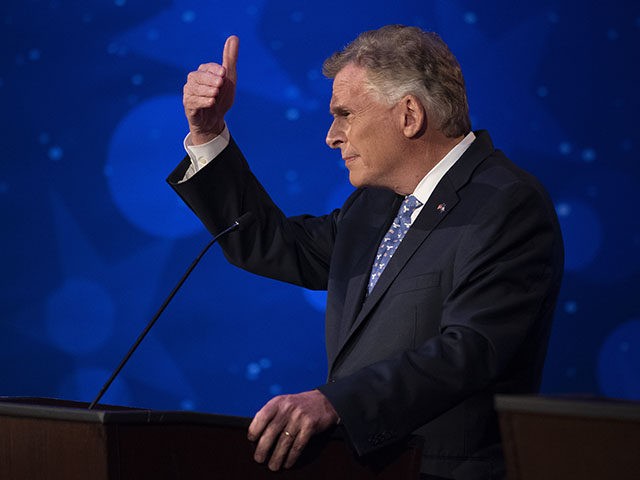 Virginia Democratic gubernatorial candidate and former Gov. Terry McAuliffe participates in a debate with his challenger, Republican Glenn Youngkin, at Northern Virginia Community College, in Alexandria, Va., Tuesday, Sept. 28, 2021. (AP Photo/Cliff Owen)