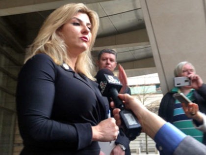 Nevada Assemblywoman Michele Fiore, who helped broker the end of the standoff, speaks outside federal court in Portland, Ore., after the last four armed occupiers of the Malheur National Wildlife Refuge were arraigned on federal charges Friday, Feb. 12, 2016. They surrendered Thursday. The four pleaded not guilty to a …