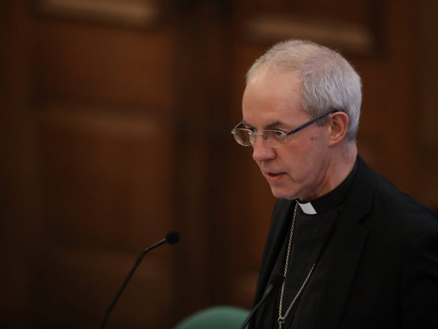 LONDON, ENGLAND - FEBRUARY 13: The Archbishop of Canterbury Justin Welby addresses the General Synod in Assembly Hall on February 13, 2017 in London, England. The General Synod considers and approves legislation affecting the whole of the Church of England. It formulates new forms of worship, debates matters of national …