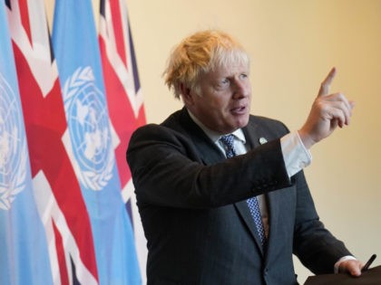 NEW YORK, NEW YORK - SEPTEMBER 20: UK Prime Minister Boris Johnson at the United Nations General Assembly in New York after meeting Secretary-General of the United Nations Antonio Guterres, on September 20, 2021 in New York City. The British UK Prime Minister was one of more than 100 heads …