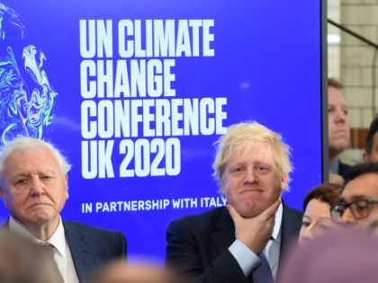 LONDON, ENGLAND - FEBRUARY 04: Sir David Attenborough and Prime minister Boris Johnson (R) attend the launch of the UK-hosted COP26 UN Climate Summit, being held in partnership with Italy this autumn in Glasgow, at the Science Museum on February 4, 2020 in London, England. Johnson will reiterate the government's …