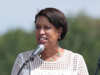 D.C. Mayor Muriel Bowser gives remarks during the “March On for Washington and Voting Rights” on the National Mall on August 28, 2021 in Washington, DC. (Anna Moneymaker/Getty Images)