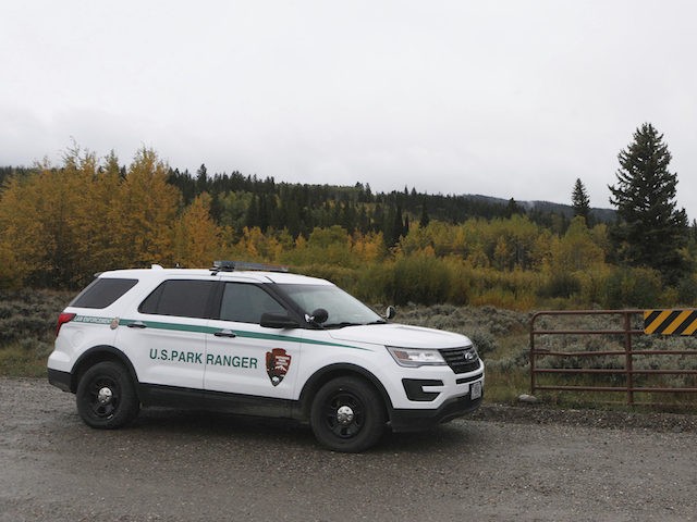 A U.S. Park Ranger vehicle drives on the Spread Creek area is in the Bridger-Teton National Forest, just east of Grand Teton National Park off of U.S. Highway 89 in Wyo. Authorities say they have found a body in Wyoming believed to be Gabrielle Petito who went missing on a …