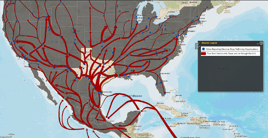 Flow of drugs through Mexico, into Texas, and on to states across the U.S. (Map: Texas Department of Public Safety)
