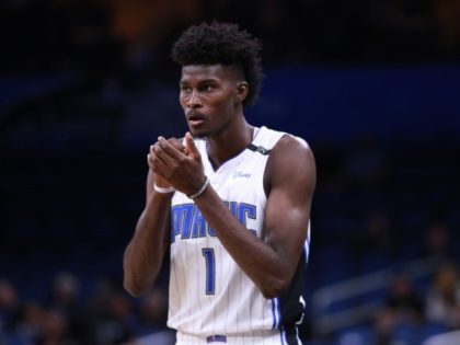 ORLANDO, FLORIDA - DECEMBER 05: Jonathan Isaac #1 of the Orlando Magic reacts in overtime against the Denver Nuggets at Amway Center on December 05, 2018 in Orlando, Florida.