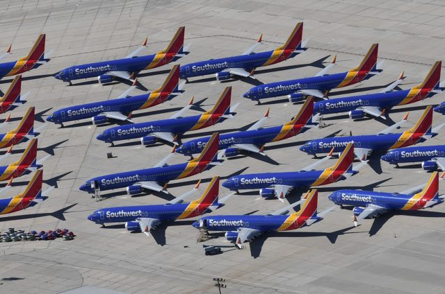 Southwest Airlines Boeing 737 MAX aircraft are parked on the tarmac after being grounded,