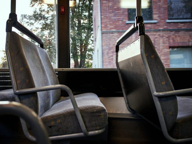 Empty seats in a Belgian bus of the Belgian bus company "De Lijn"