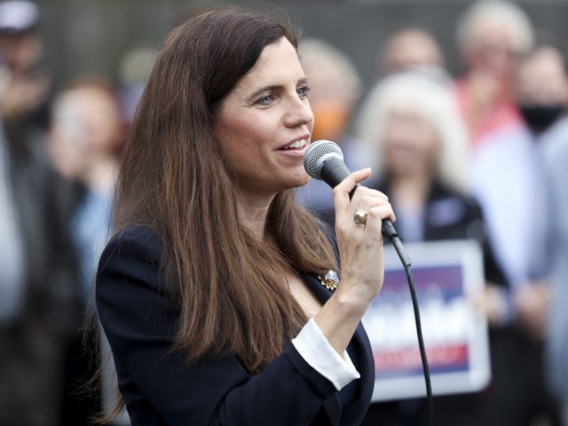 CHARLESTON, SC - OCTOBER 31: Republican congressional candidate Nancy Mace speaks to the crowd at an event with Sen. Lindsey Graham at the Charleston County Victory Office during Grahams campaign bus tour on October 31, 2020 in Charleston, South Carolina. Graham is in a closely watched race against democratic challenger …