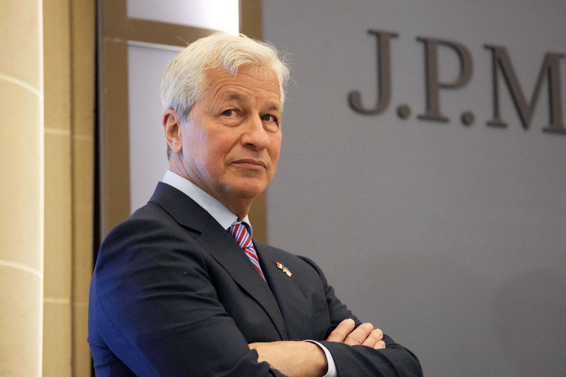 JP Morgan CEO Jamie Dimon looks on during the inauguration of the new French headquarters of US' JP Morgan bank on June 29, 2021 in Paris. - American bank JP Morgan's new trading floor is the latest example of how Brexit is changing Europe's financial landscape since January. (Photo by Michel Euler / POOL / AFP) (Photo by MICHEL EULER/POOL/AFP via Getty Images)