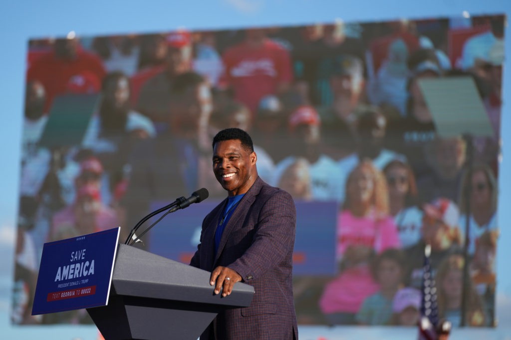 PERRY, GA - SEPTEMBER 25: Republican Senate candidate Herschel Walker speaks at a rally featuring former US President Donald Trump on September 25, 2021 in Perry, Georgia. Georgia Secretary of State candidate Rep. Jody Hice (R-GA) and Georgia Lieutenant Gubernatorial candidate State Sen. Burt Jones (R-GA) also appeared as guests at the rally. (Photo by Sean Rayford/Getty Images)