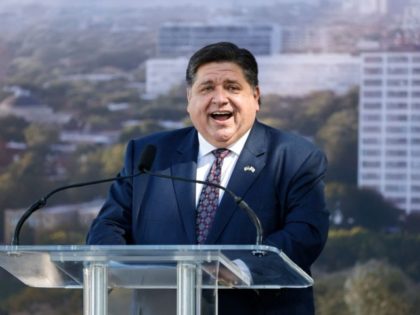 Illinois Governor J.B. Pritzker speaks during the groundbreaking ceremony for the Obama Presidential Center at Jackson Park on September 28, 2021 in Chicago, Illinois. - The 700-million-dollar project has been six years in the making and the center is scheduled to open in 2025. (Photo by Kamil Krzaczynski / AFP) …