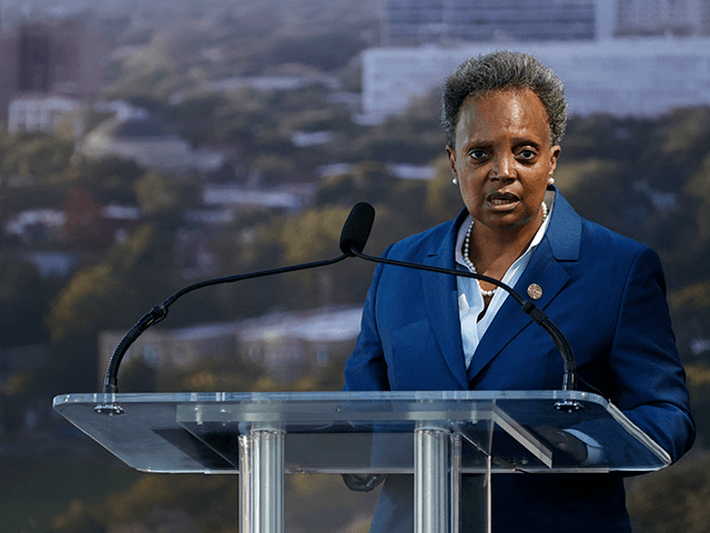 Chicago mayor Lori Lightfoot speaks during the groundbreaking ceremony for the Obama Presi