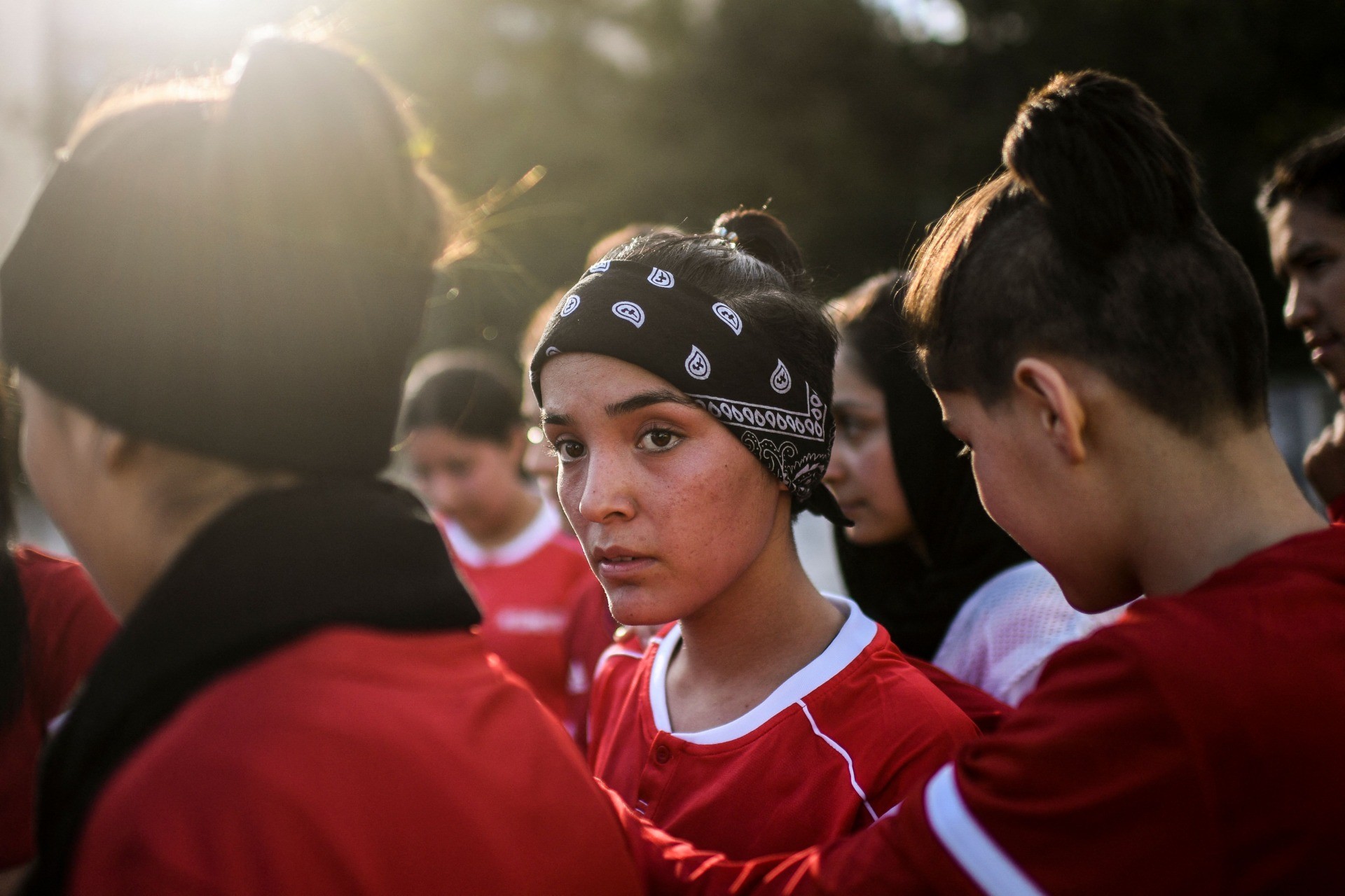 Players of Afghanistan national women football team attend to a training session at Odivelas, outskirts of Lisbon on September 30, 2021. - Forced to flee Afghanistan after the Taliban came to power, players of the women's national football team and their families were welcomed to Portugal where they were able to train again today in a suburban stadium of Lisbon. (Photo by PATRICIA DE MELO MOREIRA / AFP) (Photo by PATRICIA DE MELO MOREIRA/AFP via Getty Images)
