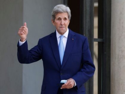 US Special Presidential Envoy for Climate John Kerry poses as he arrives for the One Planet Summit videoconference meeting at the Elysee Palace in Paris on October 4, 2021. - The One Planet Summit is an international meeting of world leaders, international organisations and representatives of various sectors focused on …