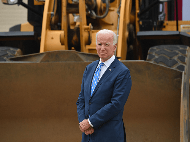 US President Joe Biden waits to speak about the bipartisan infrastructure bill and his Build Back Better agenda after touring the International Union of Operating Engineers Training Facility in Howell, Michigan, on October 5, 2021. (Photo by Nicholas Kamm / AFP) (Photo by NICHOLAS KAMM/AFP via Getty Images)
