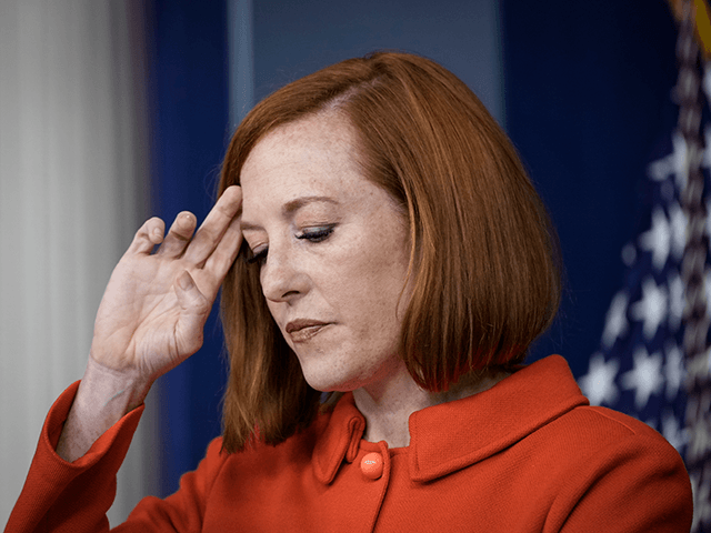 White House Press Secretary Jen Psaki pauses while speaking during the daily press briefing at the White House October 12, 2021 in Washington, DC. Earlier on Tuesday, President Joe Biden met virtually with G20 leaders to discuss Afghanistan. (Photo by Drew Angerer/Getty Images)