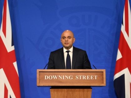 Britain's Health Secretary Sajid Javid speaks during a press conference inside the Downing Street Briefing Room in central London on October 20, 2021. (Photo by TOBY MELVILLE / POOL / AFP) (Photo by TOBY MELVILLE/POOL/AFP via Getty Images)