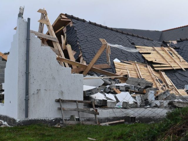 This picture shows a house destroyed after being hit by the storm Aurore, on October 21, 2