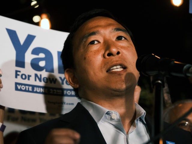 NEW YORK, NEW YORK - JUNE 22: Mayoral candidate Andrew Yang greets supporters at a Manhattan hotel as he concedes in his campaign for mayor on June 22, 2021 in New York City. Early polls showed Yang, who has never held a political office before, far behind other candidates in …