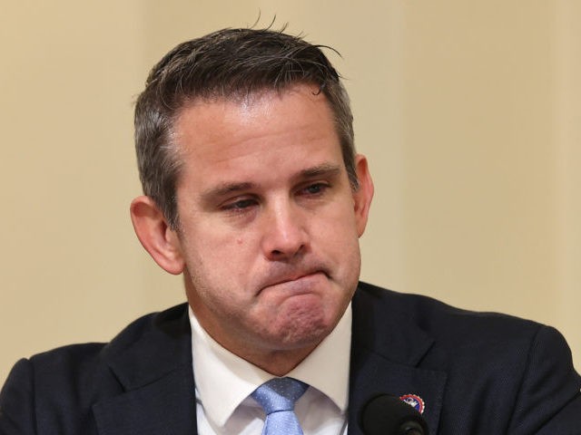 WASHINGTON, DC - JULY 27: U.S. Rep. Adam Kinzinger (R-IL) gets emotional as he speaks during a hearing by the House Select Committee investigating the January 6 attack on the U.S. Capitol on July 27, 2021 at the Cannon House Office Building in Washington, DC. Members of law enforcement testified …