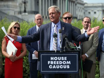 WASHINGTON, DC - AUGUST 23: U.S. Rep. Ralph Norman (R-SC) speaks at a news conference on the infrastructure bill with fellow members of the House Freedom Caucus, outside the Capitol Building on August 23, 2021 in Washington, DC. The group criticized the bill for being too expensive and for supporting …