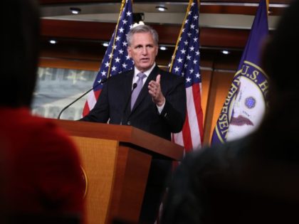 WASHINGTON, DC - SEPTEMBER 23: House Minority Leader Kevin McCarthy (R-CA) holds a news conference at the U.S. Capitol on September 23, 2021 in Washington, DC. As the deadline for raising the federal debt limit approaches, McCarthy said he would lead his caucus in opposition to President Joe Biden's legislative …