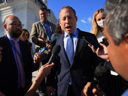 WASHINGTON, DC - SEPTEMBER 30: Problem Solvers Caucus Co-Chair Rep. Josh Gottheimer (D-NJ) talks to reporters following a vote to keep the federal government open until early December outside the U.S. Capitol on September 30, 2021 in Washington, DC. Gottheimer leads a group of moderate Democrats in the House who …