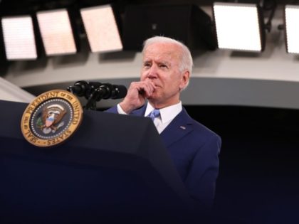 WASHINGTON, DC - OCTOBER 08: U.S. President Joe Biden delivers remarks on the September jobs numbers in the South Court Auditorium in the Eisenhower Executive Office Building on October 08, 2021 in Washington, DC. According to the U.S. Labor Department, the economy added a disappointing 194,000 jobs in September as …