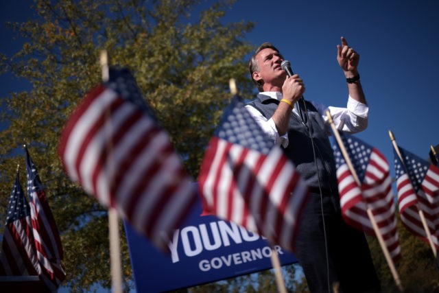 STAFFORD, VIRGINIA - OCTOBER 19: Republican gubernatorial candidate Glenn Youngkin (R-VA) speaks during an Early Vote rally October 19, 2021 in Stafford, Virginia. Youngkin is running against former Virginia Gov. Terry McAuliffe (D-VA). (Photo by Win McNamee/Getty Images)