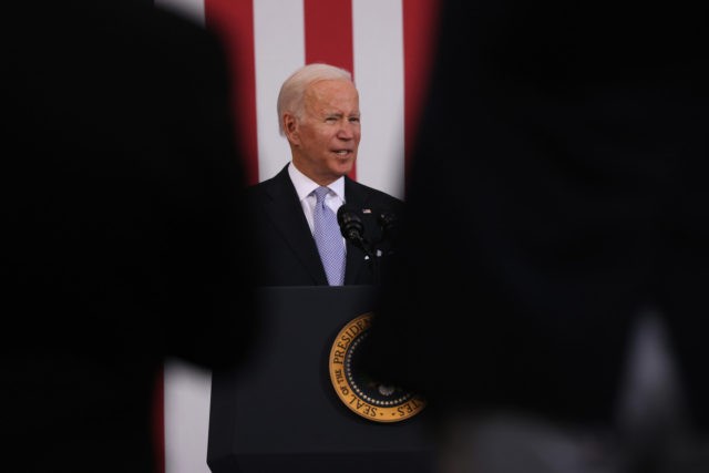 SCRANTON, PENNSYLVANIA - OCTOBER 20: President Joe Biden speaks at an event at the Electric City Trolley Museum in Scranton on October 20, 2021 in Scranton, Pennsylvania. In an effort to appease West Virginia Senator Joe Manchin, the President has discussed a $1.75 to $1.9 trillion price tag for the …