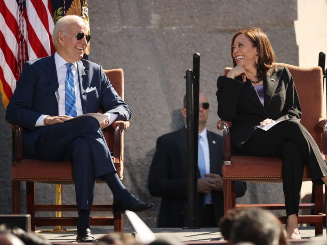 WASHINGTON, DC - OCTOBER 21: U.S. President Joe Biden (L) and Vice President Kamala Harris