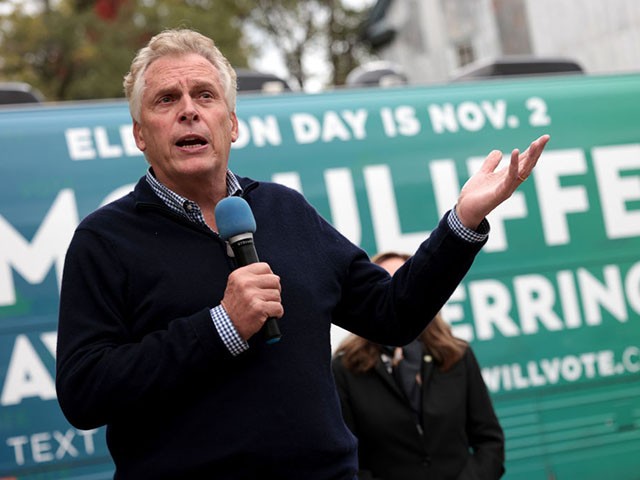 CHARLOTTESVILLE VIRGINIA - OCTOBER 28: Democratic gubernatorial candidate, former Virginia Gov. Terry McAuliffe speaks to supporters at the Champion Brewing Company during a campaign event October 28, 2021 in Charlottesville, Virginia. The Virginia gubernatorial election, pitting McAuliffe against Republican candidate Glenn Youngkin, is November 2. (Photo by Win McNamee/Getty Images)