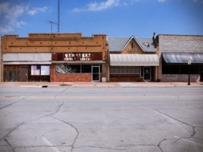 Closed and abandoned shops on the main street of Chickasha, OK