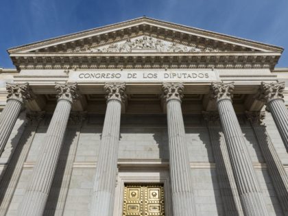 Wide angle view of the Congreso de los Diputados building in Madrid, the Spanish Parliamen
