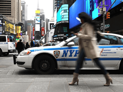 New York City Police keep a presence in Times Square following political developments around the world on April 7, 2017 in New York City. An incident in Sweden involving a believed terrorist and air strikes in Syria conducted by the Trump administration have contributed to a tense security atmosphere around …