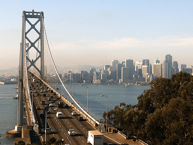 The western span of the San Francisco Bay Bridge and San Francisco skyline seen November 2, 2001. Bridge security in California has been stepped up since California Governor Gray Davis announced authorities have received very credible threats that one of California's many suspension bridges may be targeted for terrorist attack …