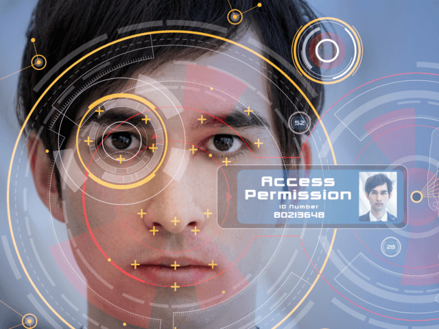 Biometrics concept. Facial Recognition System. Iris recognition. - stock photo