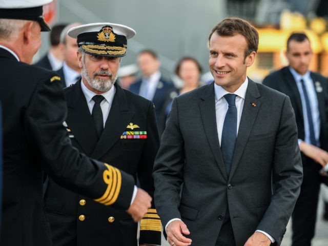 French President Emmanuel Macron arrives at Garden Island in Sydney on May 2, 2018. - Macr