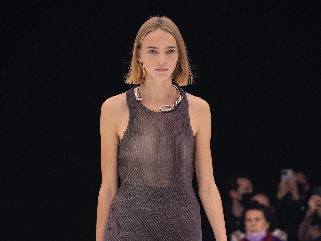 A model wears a creation for the Givenchy Spring-Summer 2022 ready-to-wear fashion show pr