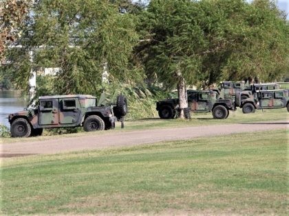 Texas National Guard troops park along the RIo Grande at the Eagle Pass Municipal Golf Course. (Photo: Randy Clark/Breitbart Texas)