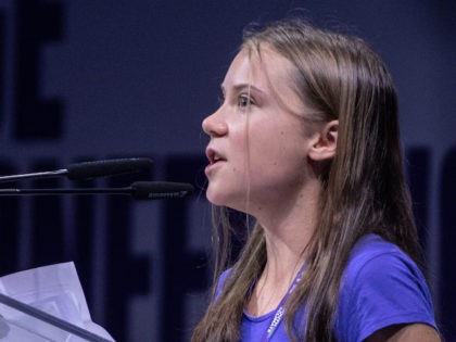 Swedish climate activist Greta Thunberg delivers a speech during the opening plenary of the Youth4Climate: Driving Ambition event on September 28, 2021 in Milan, Italy. (Emanuele Cremaschi/Getty Images)