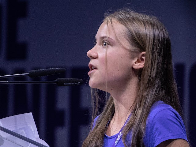 Swedish climate activist Greta Thunberg delivers a speech during the opening plenary of the Youth4Climate: Driving Ambition event on September 28, 2021 in Milan, Italy. (Emanuele Cremaschi/Getty Images)