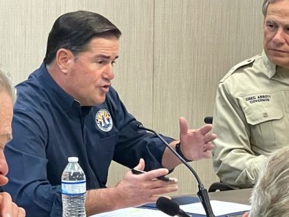 Arizona Governor Doug Ducey discusses border crisis during a briefing in South Texas with Governor Greg Abbott and eight other Republican governors. (Photo: Randy Clark/Breitbart Texas)